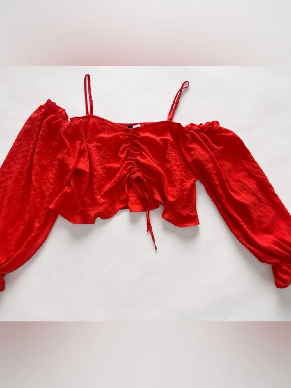 Divided Red Off-Shoulder Ruched Crop Top - Picture 1 of 3